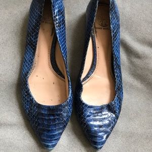 Tory Burch Blue Snakeskin Print Leather Flats
